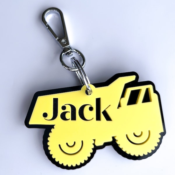 Dump Truck Bag Tag / Acrylic Kids Bag Tag / Personalised Bag Tag for Kids | Custom Kinder Bag Tag| Kids School Bag Tags