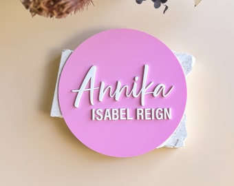 Dual Name Round 3D Plaque | Baby Announcement Plaque | Kids Name Plaque