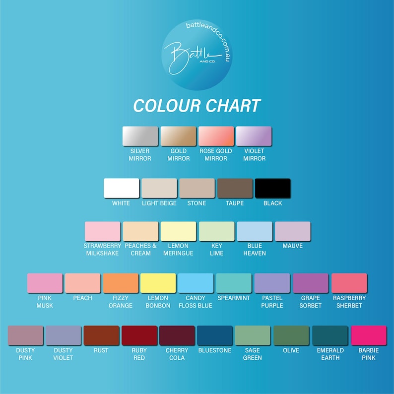 May include: A color chart with a variety of shades, including silver, gold, and black. The chart displays a range of colors, such as pink, orange, green, and blue, with names like "Strawberry Milkshake" and "Raspberry Sherbet". The text "COLOUR CHART" is at the top.