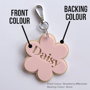 Cute Flower Bag Tag / Acrylic Kids Bag Tag / Personalised Bag Tag for Kids Custom Kinder Bag Tag Kids School Bag Tags image 3