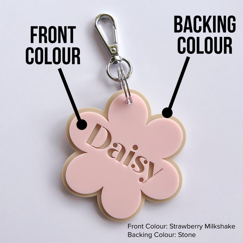 Cute Flower Bag Tag / Acrylic Kids Bag Tag / Personalised Bag Tag for Kids Custom Kinder Bag Tag Kids School Bag Tags image 3