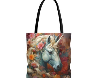 Tote Bag Beautiful Unicorn and Flowers Book Bag