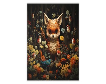 Forest Bird Fox Repositionable Wall Sticker Decal Poster