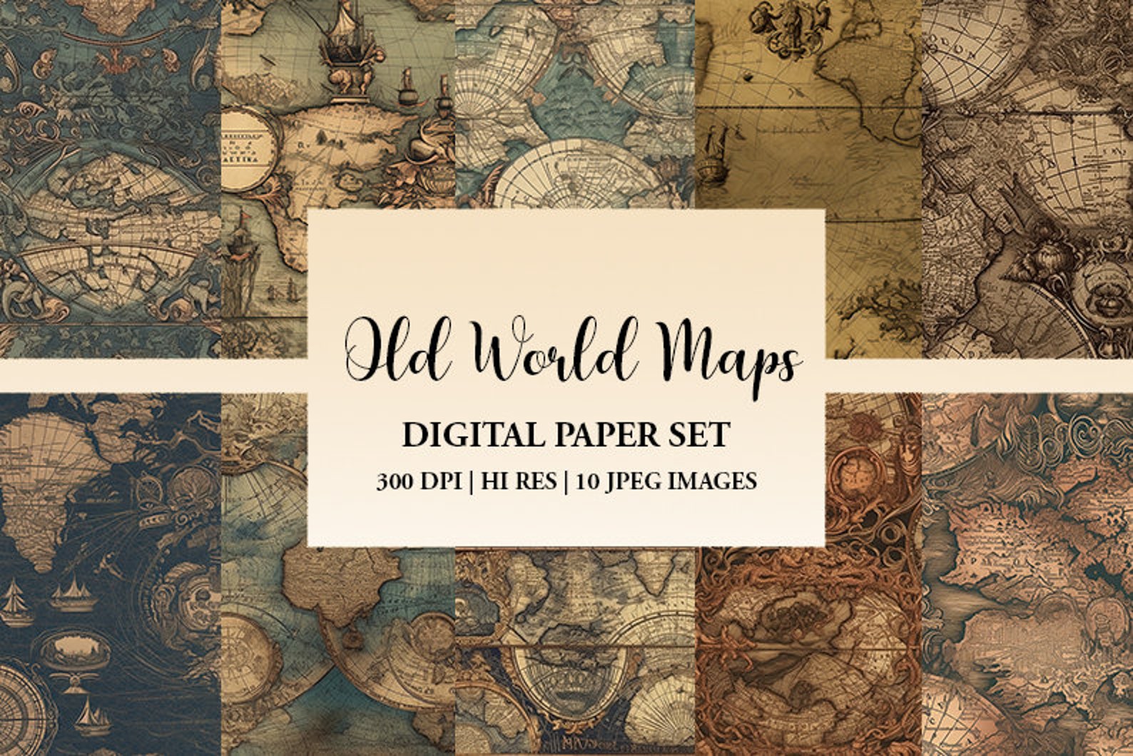 Old World Maps Digital Paper Set, Seamless Textures, Printable ...