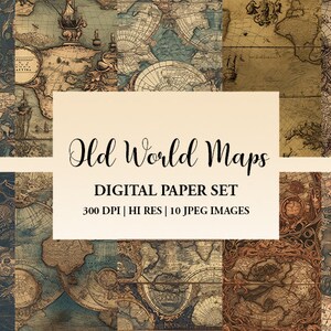Old World Maps Digital Paper Set, Seamless Textures, Printable, Commercial Use