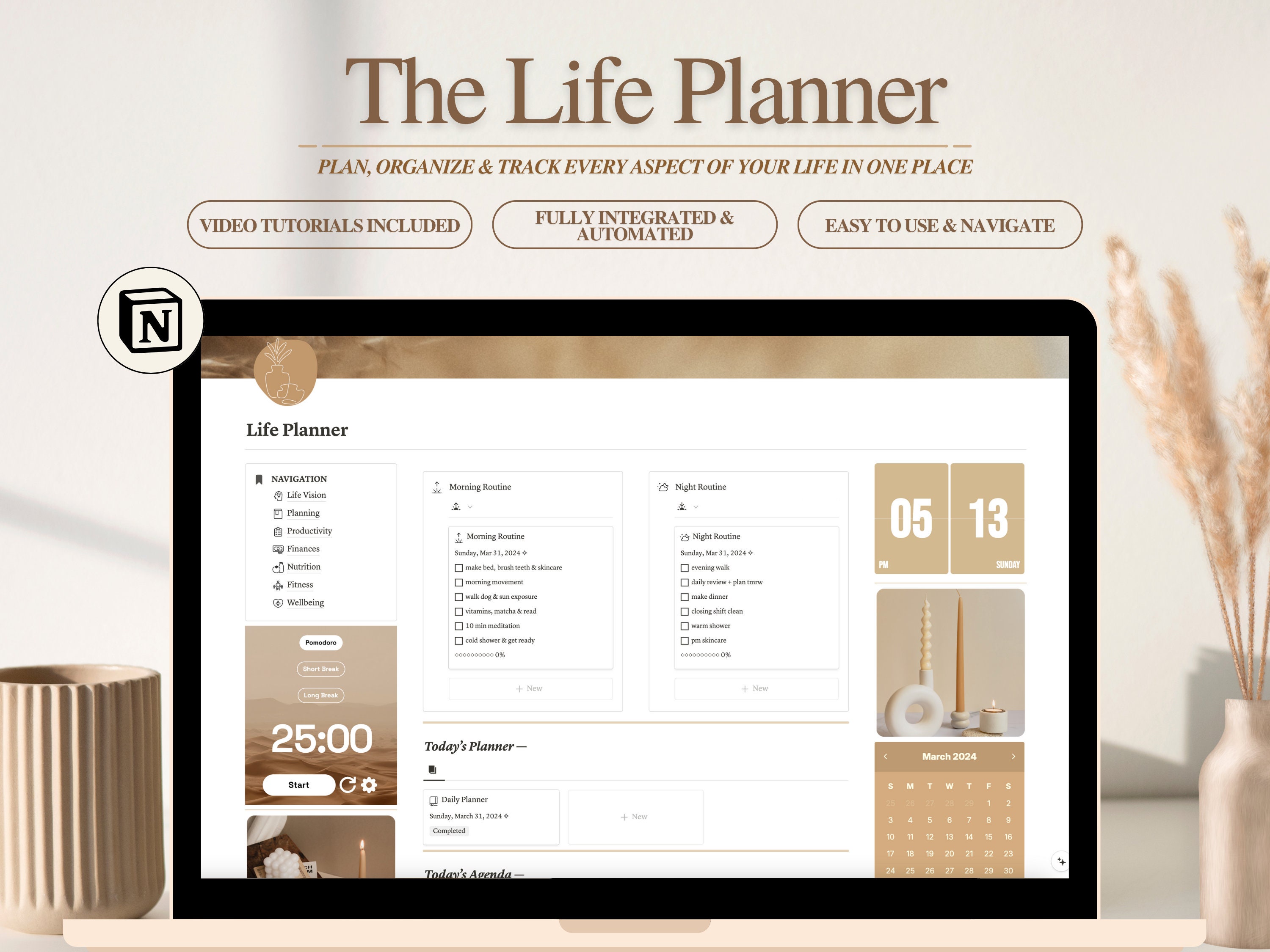 Notion Template Life Planner | Notion Dashboard, Aesthetic Minimal Notion Template, Notion Planner