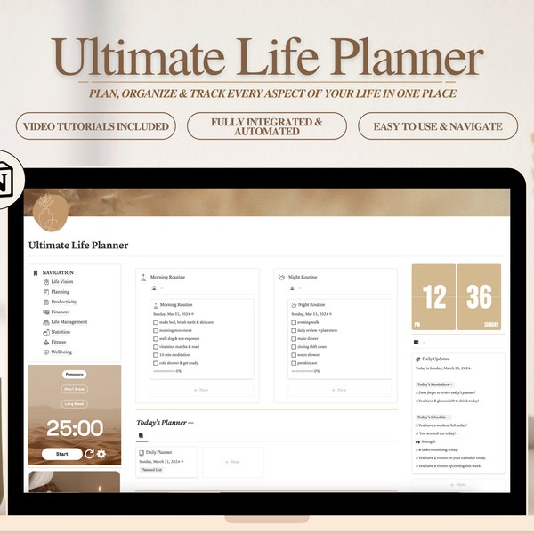 Notion Template Ultimate Life Planner | Notion Dashboard, Personal Planner, Aesthetic Minimal Notion Planner