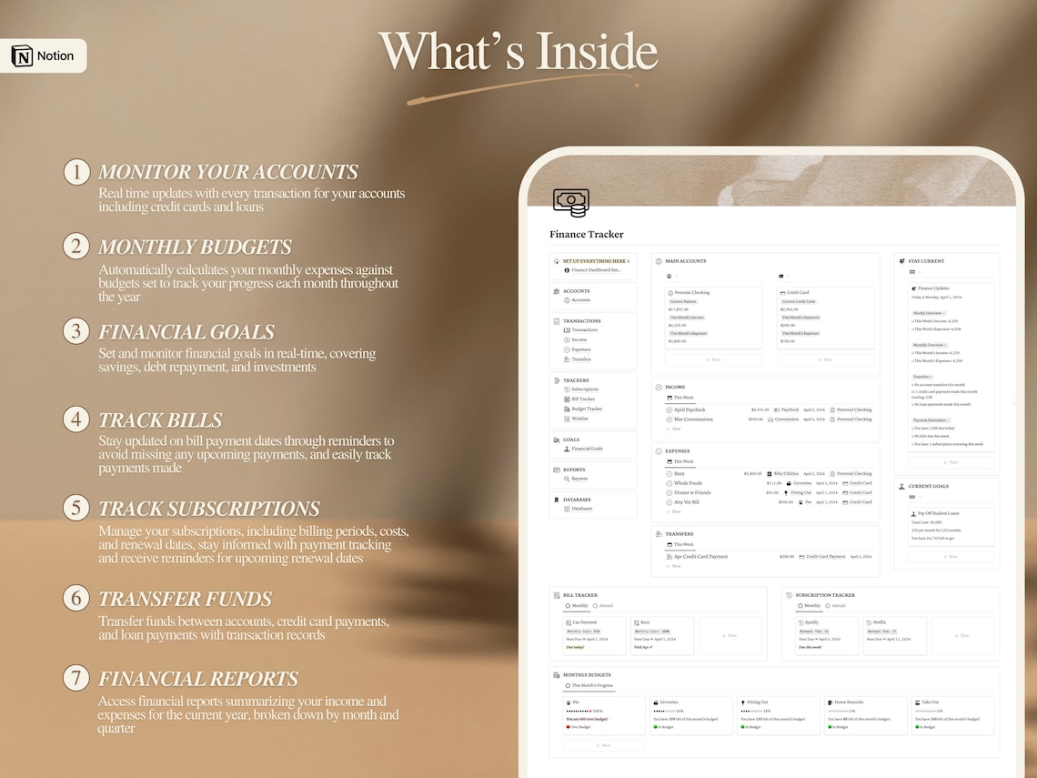Notion Finance & Budget Tracker Template: Personal Finance Dashboard - Etsy