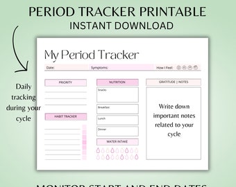 Printable Period Tracker, Symptom Tracker, Period Journal, Ovulation Tracker, Period Symptom Tracking, Fertility Planner, Instant Download