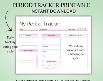 Seguimiento de período imprimible, Seguimiento de síntomas, Diario de período, Seguimiento de ovulación, Seguimiento de síntomas de período, Planificador de fertilidad, Descarga instantánea