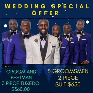 3 Pieces Tuxedo and 2 Pieces Groomsmen Wedding Suit Special Offer