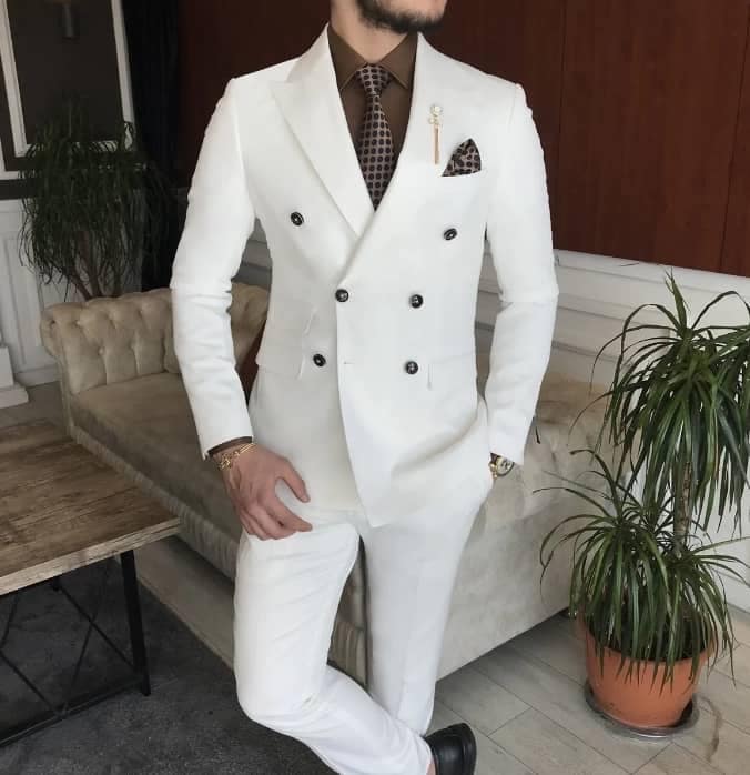 CALVINSUIT Men's 2 Pieces Double Breasted Peak Lapel
