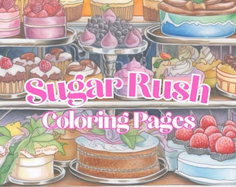 Sugar Rush - Arte de pastel elegante - 35 páginas para colorear imprimibles