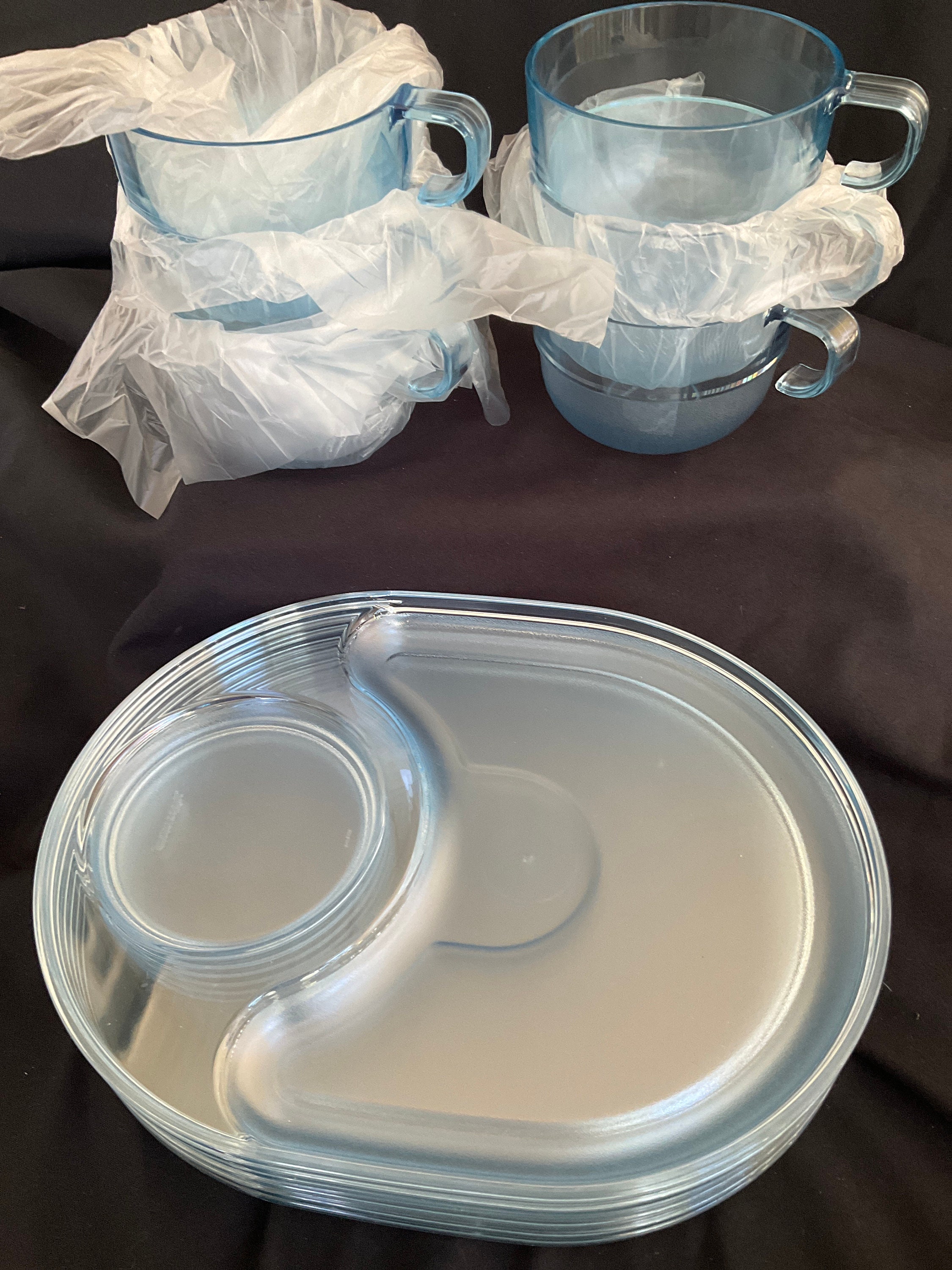 Brand New Tupperware 6 Appetizer Plates and Punch Cups Blue Watercolor ...