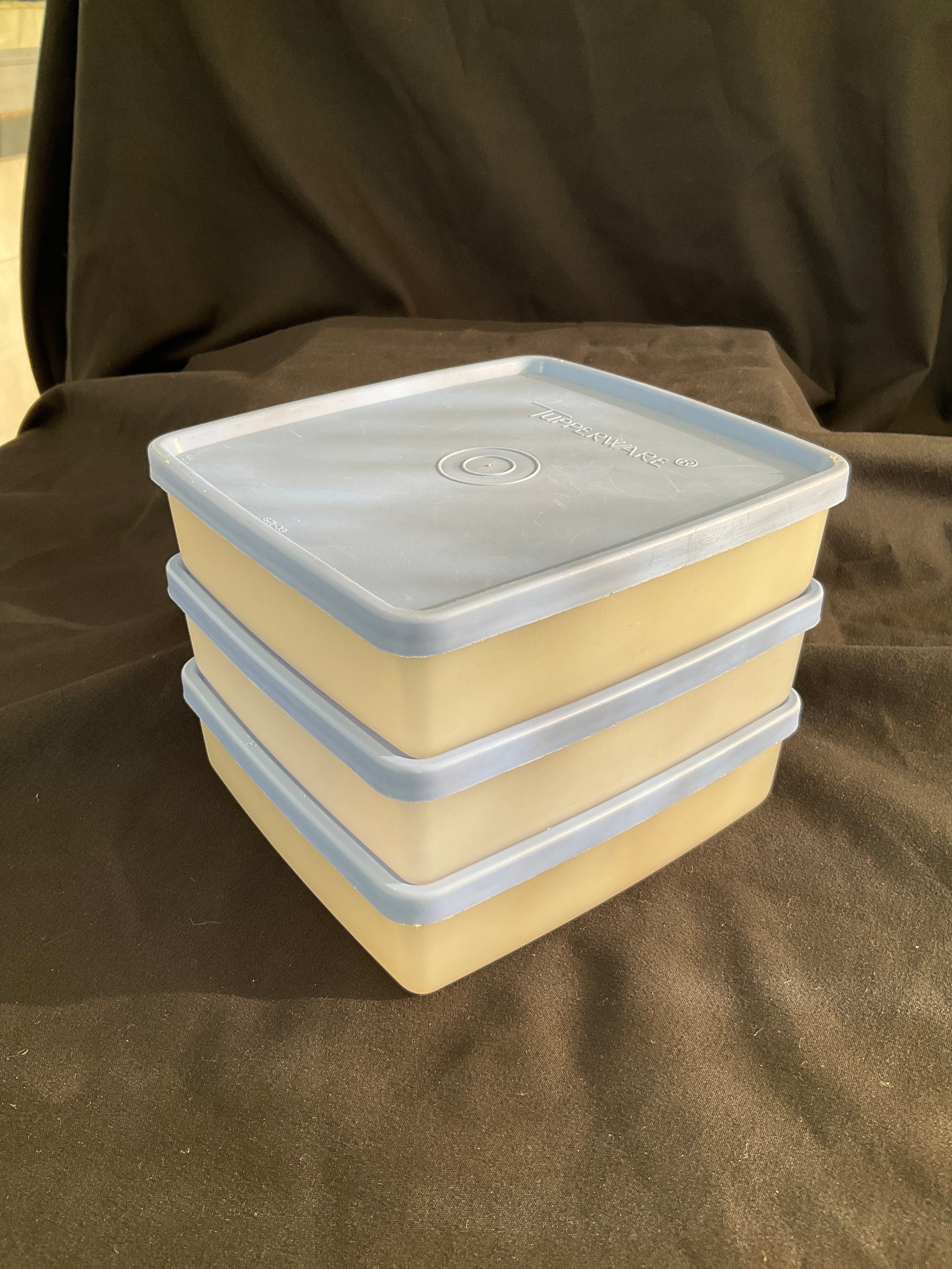Tupperware Pizza Keeper Set 3 Container Bases w/ Seal Triangle Blue NEW