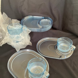 Brand New Tupperware 6 Appetizer Plates and Punch Cups Blue  Watercolor Acrylic