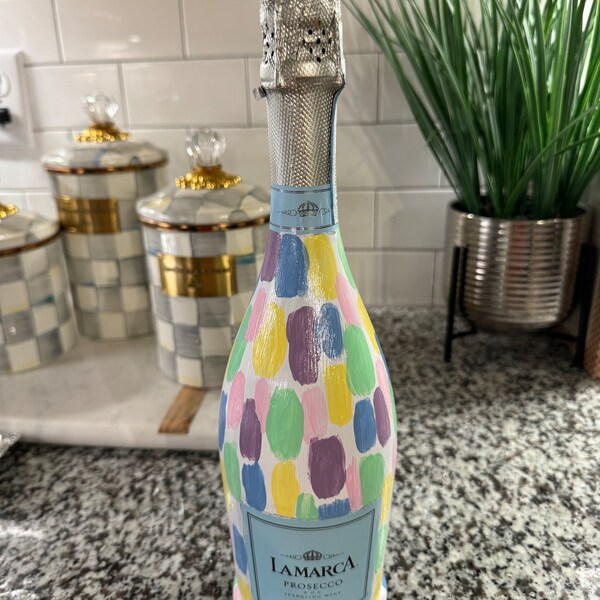 Painted Pastel Prosecco Bottle/ Painted Champagne Bottle/ Spring Party Favor/ Mother's Day gift