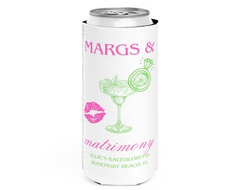 Margs & Matrimony koozie/ Bachelorette koozie/ Slim fit can holders (personalized option)