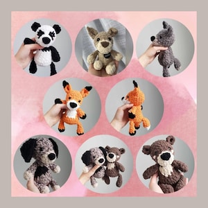 Little Bitty Pattern Bundle! 6 in 1 Pattern Pack. Low Sew Crochet. Puppy. Dog. Chihuahua. Bear. Panda Bear. Wolf. Fox. Amigurumi Patterns.