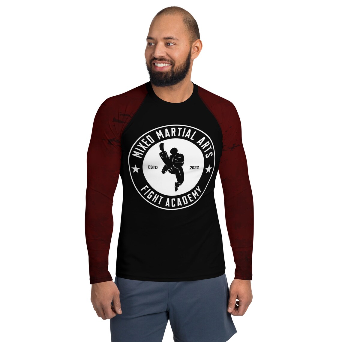 Fight Academy in Red Men's Rash Guard, Unique Men's Rash Guard, Quick ...