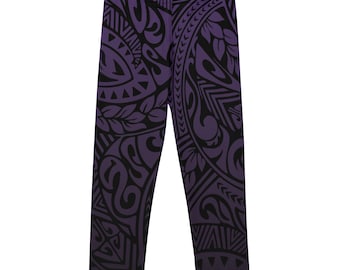 Polynesian Tribal in Purple Kid's Leggings, Colorful Kids Leggings, Vibrant Tights, Stretchy Pants, Trendy Children's Wear