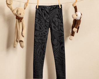 Polynesian Tribal in Grey Kid's Leggings, Colorful Kids Leggings, Vibrant Tights, Stretchy Pants, Trendy Children's Wear