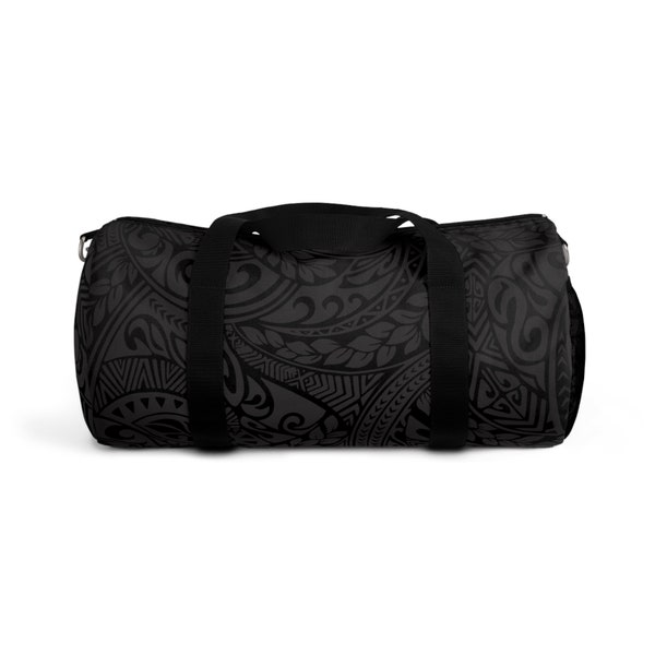 Polynesian Tribal in Grey Duffel Bag, Large Canvas Duffle Bag, Gym Bag, Weekend Bag, Travel Bag, Carry-On Bag, Unisex Bag