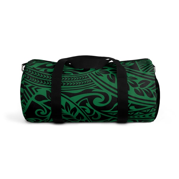 Polynesian Tribal in Green Duffel Bag, Large Canvas Duffle Bag, Gym Bag, Weekend Bag, Travel Bag, Carry-On Bag, Unisex Bag