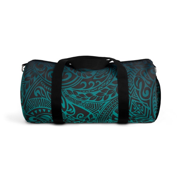 Polynesian Tribal in Teal Duffel Bag, Large Canvas Duffle Bag, Gym Bag, Weekend Bag, Travel Bag, Carry-On Bag, Unisex Bag