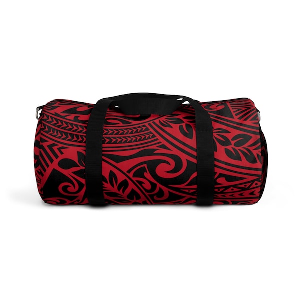 Polynesian Tribal in Red Duffel Bag, Large Canvas Duffle Bag, Gym Bag, Weekend Bag, Travel Bag, Carry-On Bag, Unisex Bag