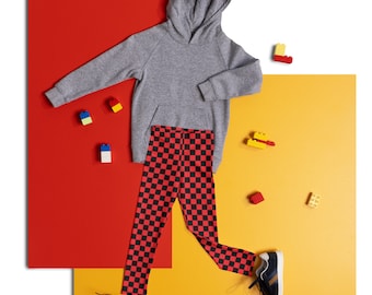 Checkerboard in Black and Red Kid's Leggings, Colorful Kids Leggings, Vibrant Tights, Stretchy Pants, Trendy Children's Wear
