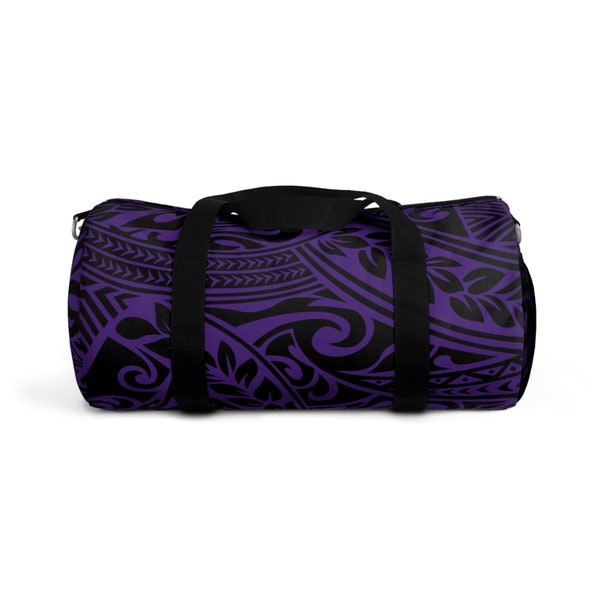 Polynesian Tribal in Purple Duffel Bag, Large Canvas Duffle Bag, Gym Bag, Weekend Bag, Travel Bag, Carry-On Bag, Unisex Bag