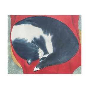 Adorable Peaceful Sleeping Cat Watercolor Painting Friend Sister Wife Husband Mother Gift for Living Room Bedroom Office Canvas Gallery Wrap