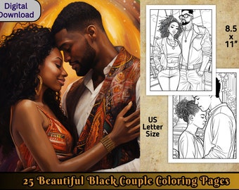 25 bellissime pagine da colorare di coppie nere, pagine da colorare per adulti, sollievo dallo stress e rilassamento, colorazione in scala di grigi, download immediato in PDF
