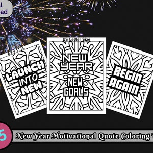 25 New Year Motivational Quote Coloring Pages, Mandala Coloring Pages, Inspirational Quotes, Coloring for Adults & Teens, New Year Coloring