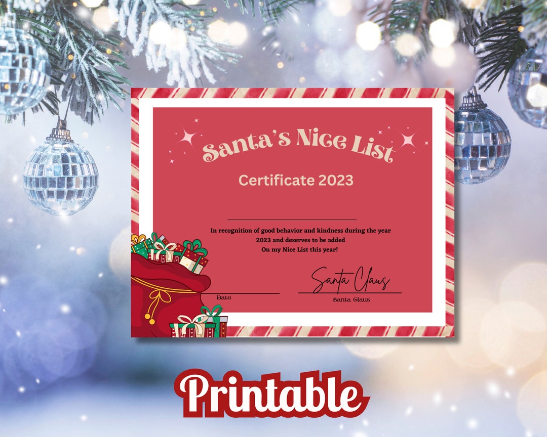 Santas Nice List Certificate Printable Holiday Keepsake for Etsy