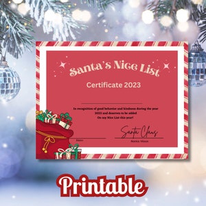 Santas Nice List Certificate Printable Holiday Keepsake for Etsy