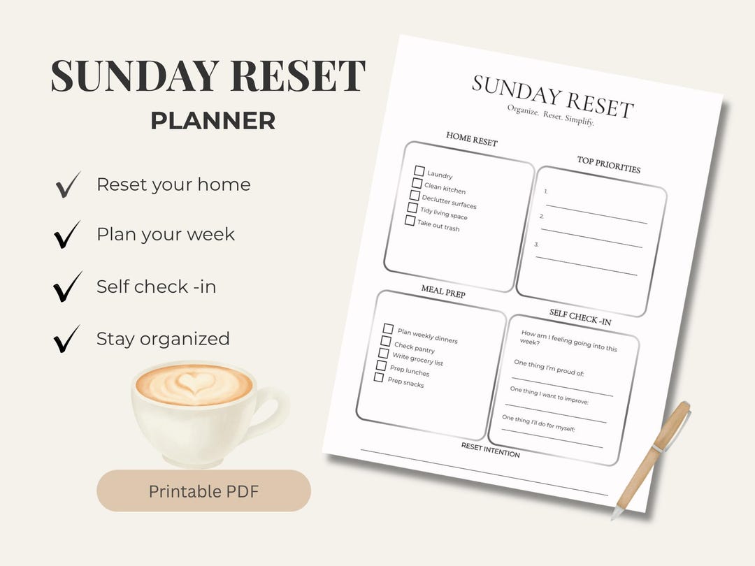 Sunday Reset Clean Checklist.pdf Sunday Reset Planner | Weekly Reset Checklist | Busy Mom Printable ...