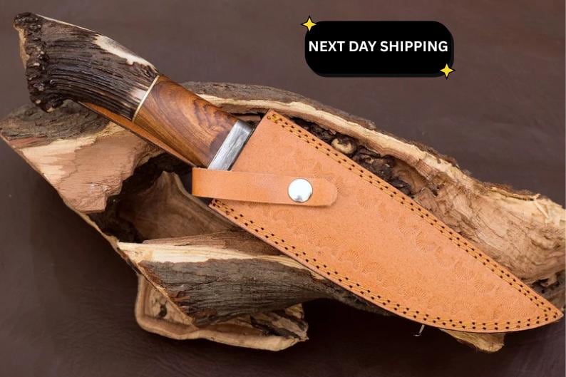 Custom Damascus Hunting Knife: Handmade Stag Horn Handle image 3