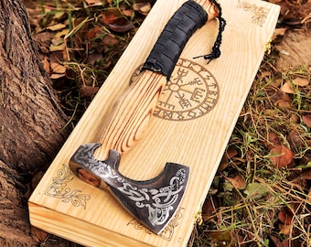 Handmade Engraved Carbon Steel Viking Axe: Groomsmen Gift
