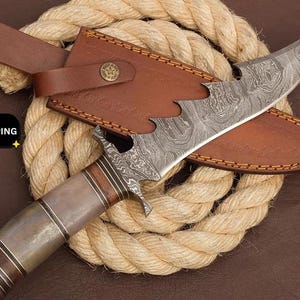 Custom Damascus Hunting Knife: Handmade Stag Horn Handle image 7