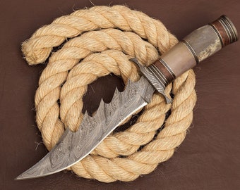 Hand Forged Damascus Steel Hunting Knife with Stag Horn Handle