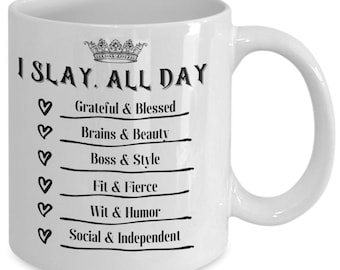 I Slay All Day Mug Lady Boss Mug Girl Boss Inspiration Motivation Inspiration Coffee Cup Blessed Gift For Bosses Graduates Entpreneurs