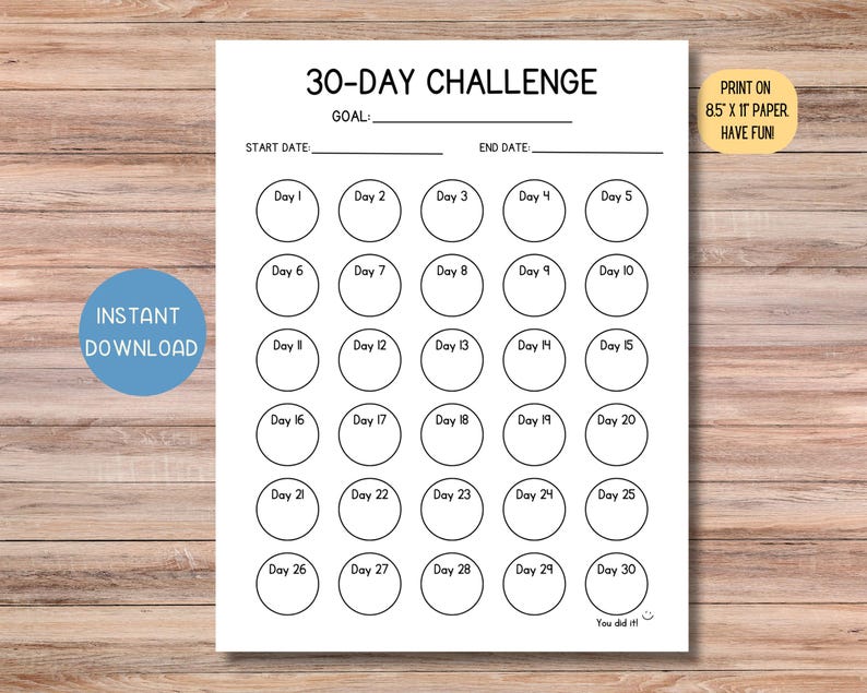30 Day Challenge Habit Tracker Printable, Healthy Routines & Habits ...