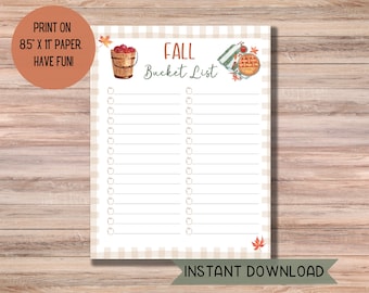 Fall Bucket List Printable, Autumn Bucket List Activities, Cozy Fall Family Checklist, Fall To Do List, Blank Bucket List, Instant Download