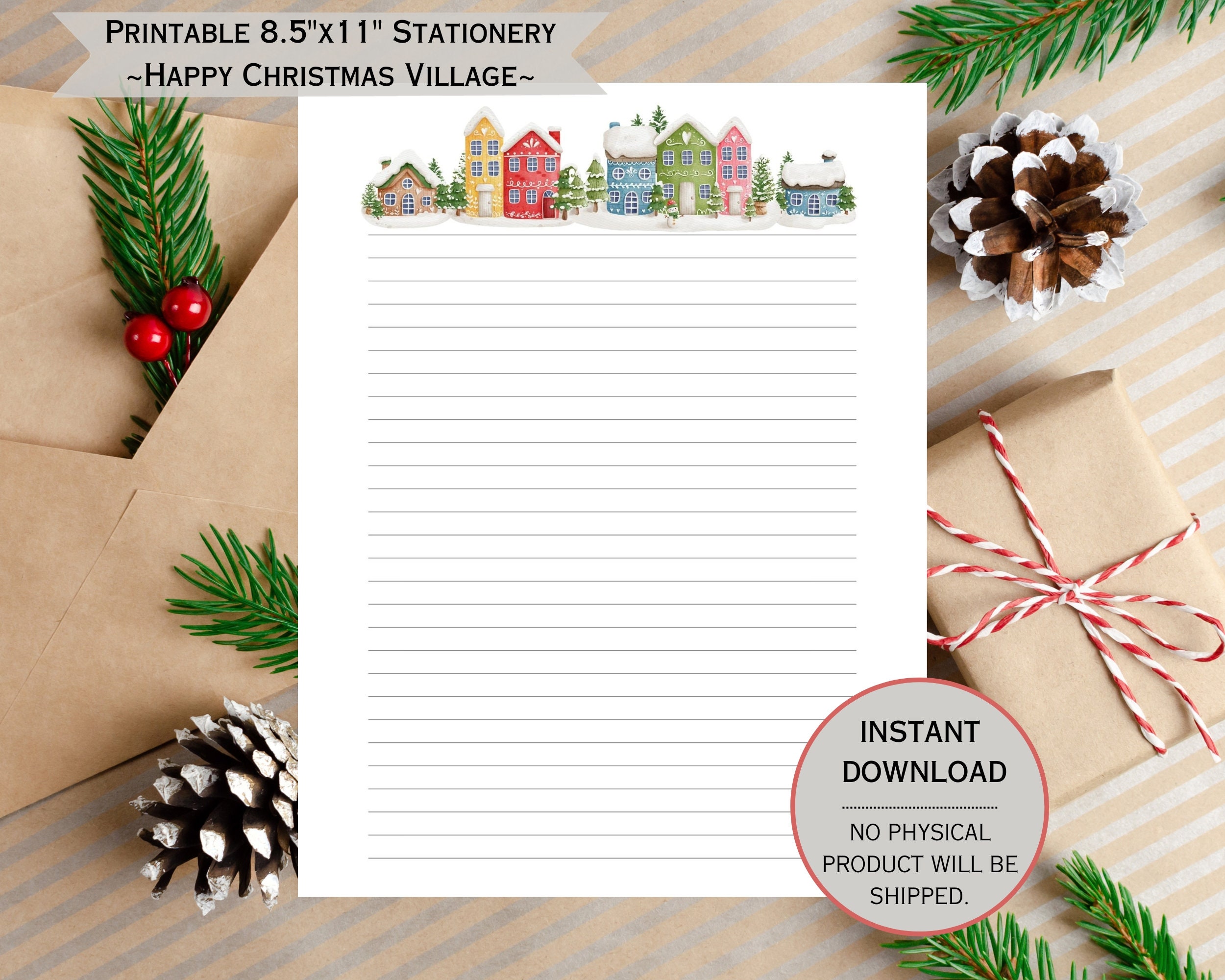 Christmas Winter Printable Stationery Paper, Christmas Village Printable, 8.5" x 11", Christmas Writing Paper, INSTANT DOWNLOAD