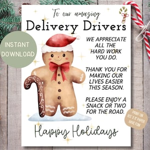 Delivery Driver Thank You Sign, Gingerbread Man, Holiday Treat (Digital Download)