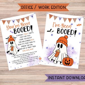 You&#39;ve Been Booed Printable Sign OFFICE Work Edition, Ghost Coffee Jack o Lantern, Halloween Boo&#39;d Game with Instructions, INSTANT DOWNLOAD