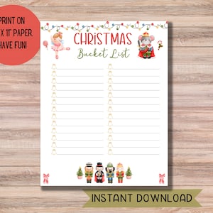 Christmas Nutcracker Bucket List Printable, Family Bucket List, Christmas Activity Checklist, Winter Activities, Instant Download