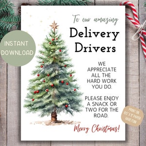 Lieferung Fahrer Danke Zeichen, 2 Einfache Weihnachtsbaum Snack Zeichen,Take A Treat, Urlaub behandelt Fahrer, Wertschätzung Zeichen, Instant Download